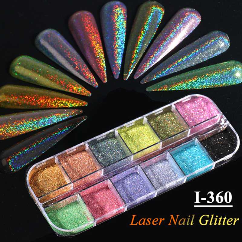 

Laser Holographic Silver Blue Nails Glitter Dust DIY Summer Charm Pigment Chrome Nail Powder Flakes Art Tips Accessories