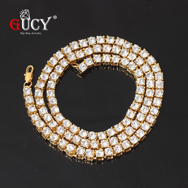 

GUCY Hip hop Necklace Iced Out 1 Row Rhinestone Choker Bling Crystal Tennis Chains Necklace 18inch-30inch Drop shipping
