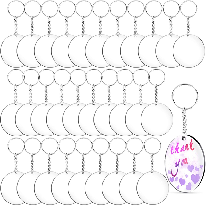 

Acrylic Circle Blanks with Key Chain Rings 2 Inch Round Acrylic Keychain Blanks with Hole Clear Discs Circles