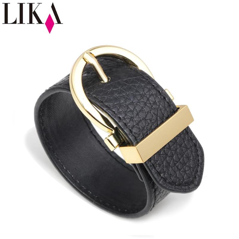 

LIKA 2020 Adjustable fashion wide leather womens bracelet with metal buckle leather wristband wrap bracelet