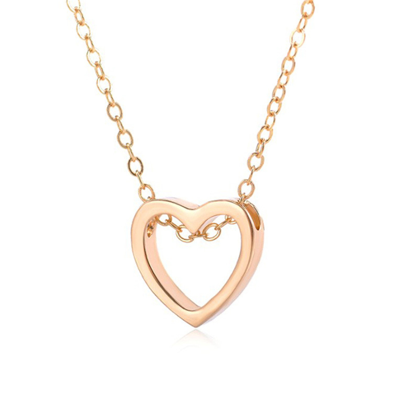 

Simple Design Hollow Out Heart Pendant Necklace Elegant Women's Wedding 3 Color Clavicle Chain Fashion Ladies Party Jewelry