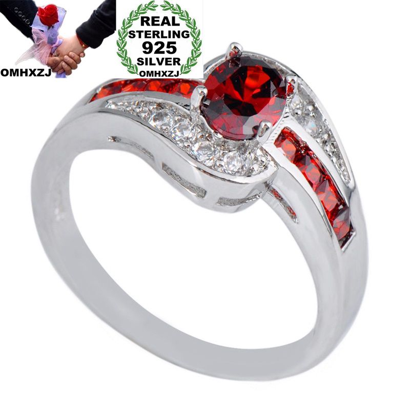 

OMHXZJ Wholesale European Fashion Woman Man Party Wedding Gift Luxury 7 Colors Zircon 925 Sterling Silver Ring RR120