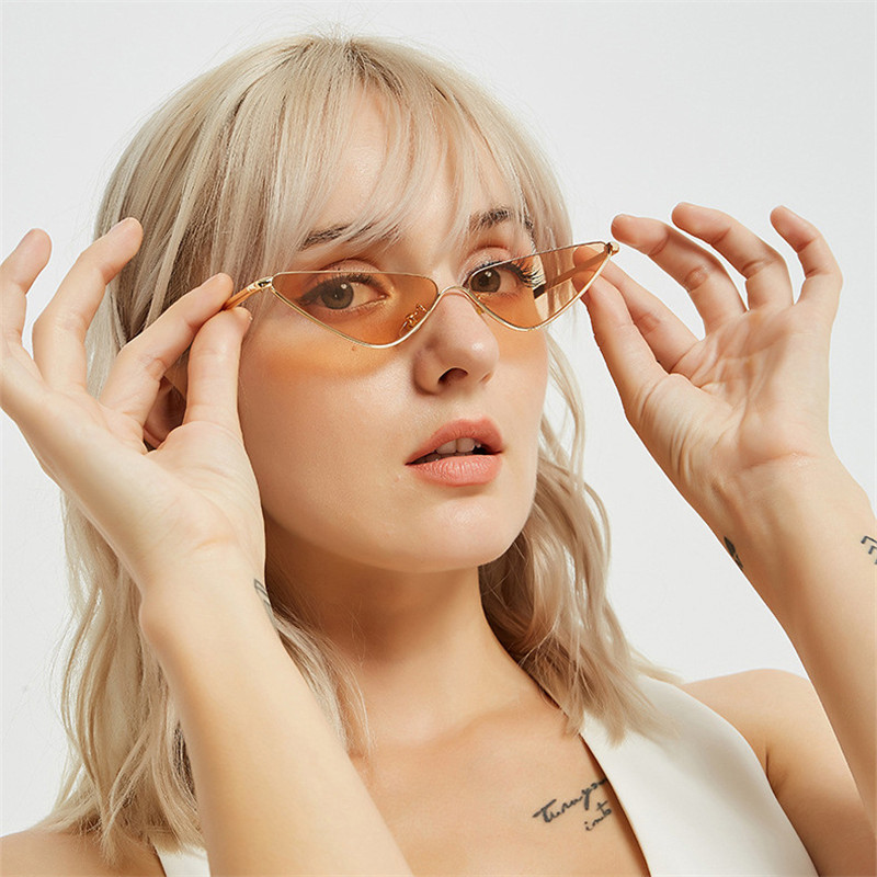 

Cat Eye Triangle Metal Frame Sunglasses Women Cool Small Fashion Sun Glasses Shades Ocean Color Feminino UV400