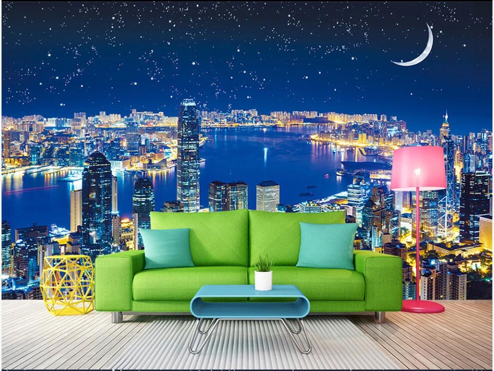 

Custom mural photo wallpaper 3d Hong Kong Victoria starry night view home decor living room wallpaper for walls 3 d in rolls, Non-woven wallpaper