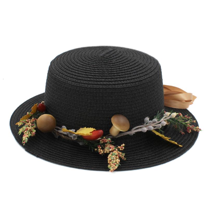 

Mistdawn Fashion Summer Straw Boater Hat Porkpie Beach Sun Hat Sailor Women Ladies Bowler Flat Top Cap w/ DIY Hatband Size 7 1/8, Black