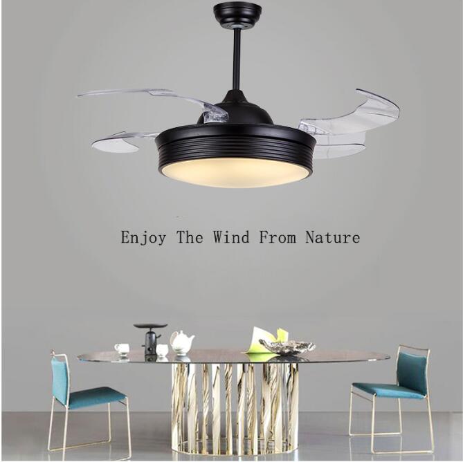 

42" Ceiling Fans Invisible Retractable Blades Farmhouse Industrial Pendant fan Lamp with Changeable LED Invisible Ceiling Fan