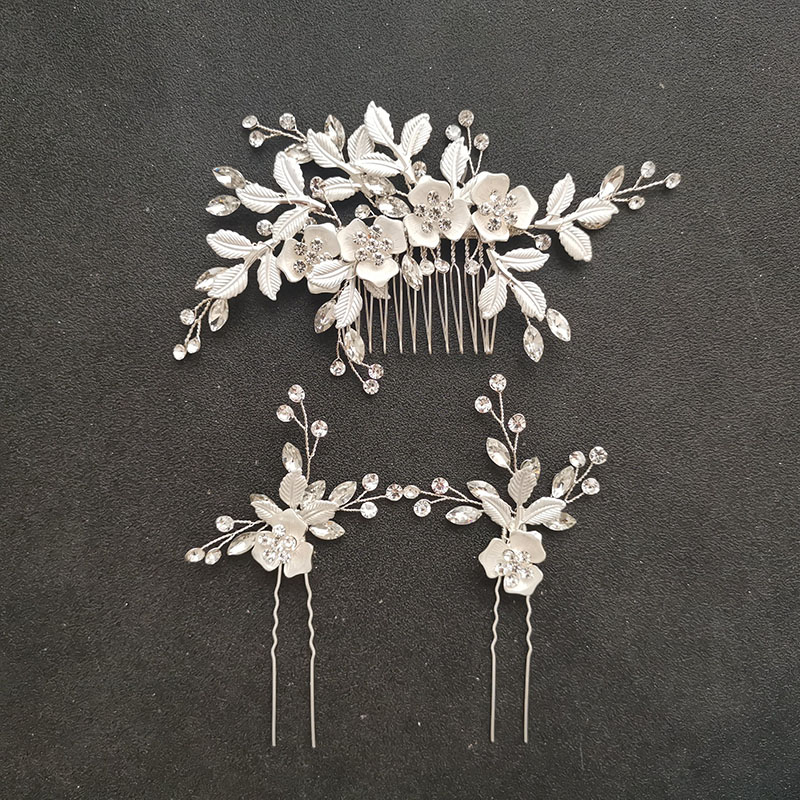 

SLBRIDAL Handmade Rhinestone Austrian Crystal Bridal Wedding Hair Com Hair Clip Barrettes Pin Women Bridesmaids Jewelry Set, As pic