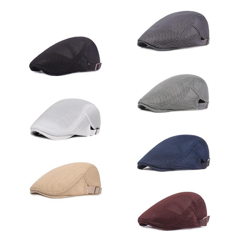 

Adjustable Unisex Casual Beret Hat Flat Cap Breathable Black Style Summer Fashion For Men Color Cap Solid Hat Mesh Women Ne Y5Y3
