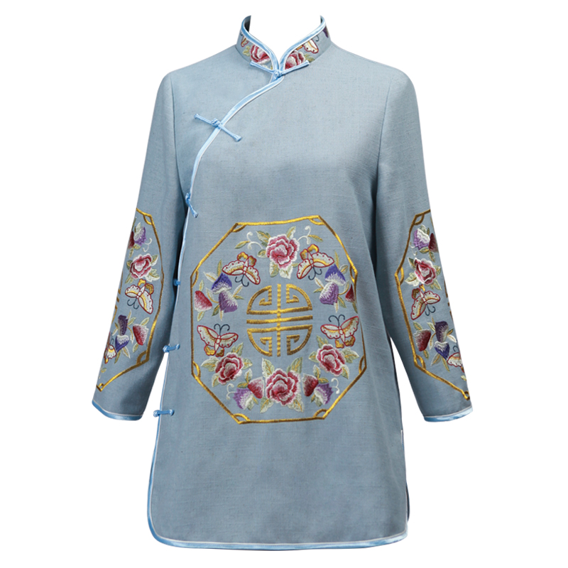 

See Orange 2020 Spring Handwork Embroidery Linen Buddhist Cheongsam Vintage Chinese Style Jacket Tops SO3321