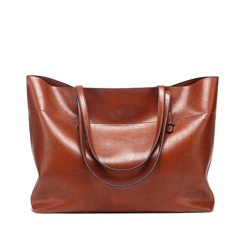 

Hanbeig Women bag Oil wax Women's Leather Handbags Luxury Lady Hand Bags With Purse Pocket Women messenger bag Big Tote Sac Bols, Black