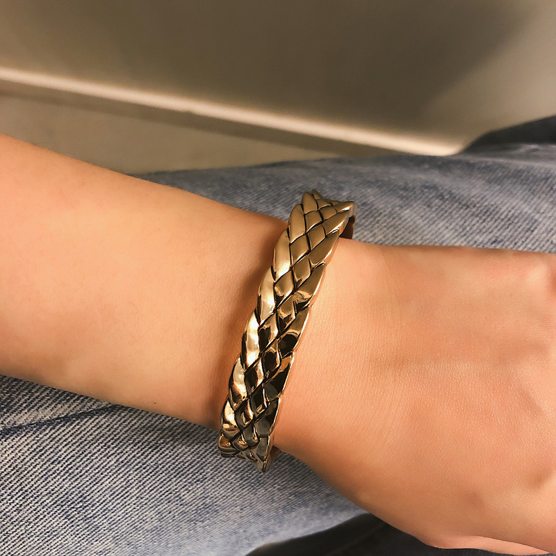 

Trendy statement gold color relief Hand-knitted bracelet Simple Fashion street shooting Pattern women bracelet jewelry