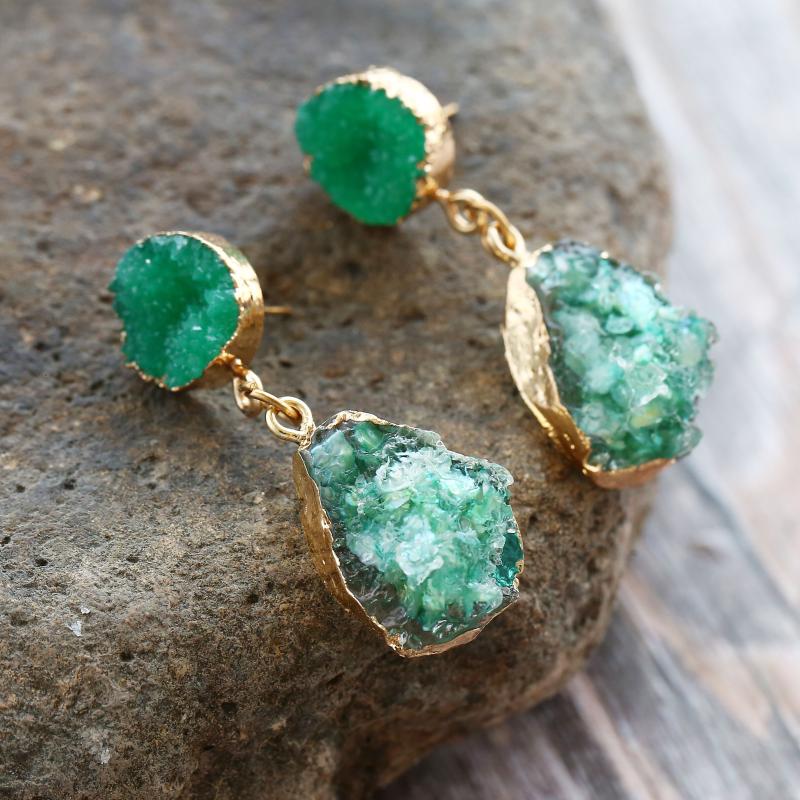 

17KM Bohemian Green Druzy Earings For Women Mix Colors Big Resin Stone Chandelier Drop Earring Mujer Vintage Jewelry Drop Ship