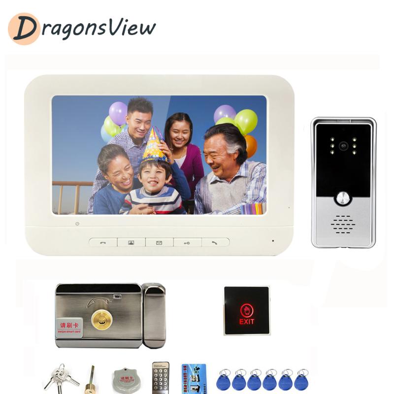 

Dragonsview Video Intercom with Lock and Exit Button 7 inch Video Door Phone White Monitor 1000TVL Night Vision Doorbell Camera