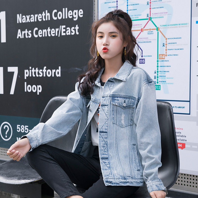 

2020 new handsome zipper denim coat women' loose casual fashion design Jacket Top Women' student coat, See chart