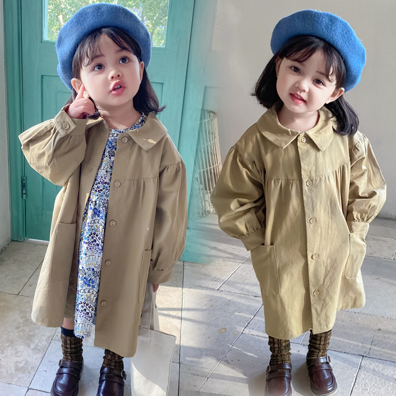 

Kids Girls Windbreaker Coat Baby Girl Clothes 1 to 7 Years Long-Sleeved Single Breasted Autumn Long Trench Children Outerwear, As picture