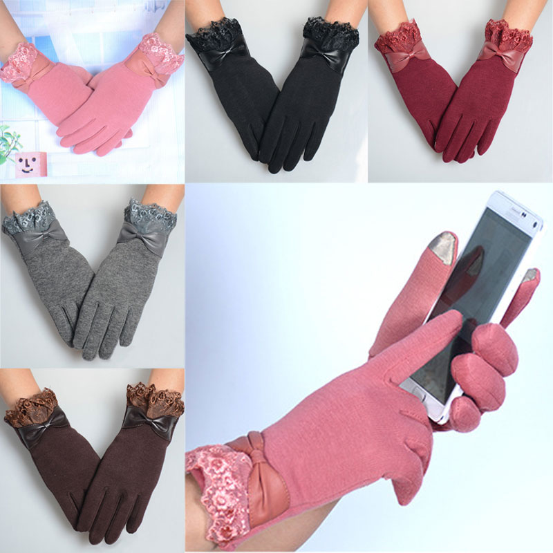 

1Pair Fashion Women Winter Lace Bow Gloves Wrist Mittens Warm Female Gloves Dropshipping