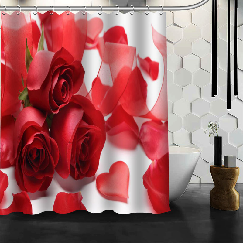 

New Custom Red Rose Flowers Shower Curtain Bath Curtain Waterproof Fabric Bathroom A2020.5.26