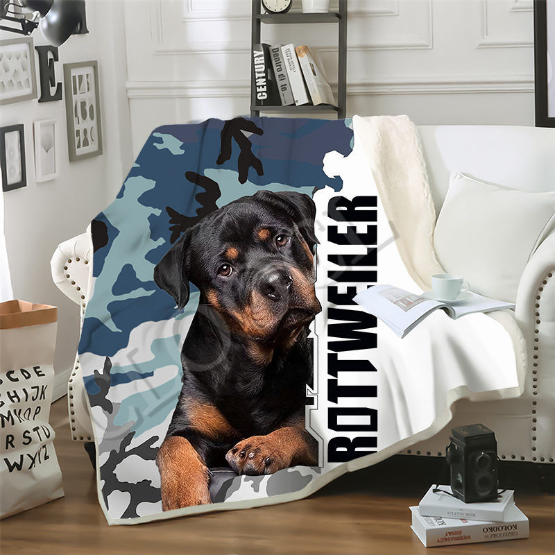 cloocl animal rottweiler dog camo warm plush blanket 3d print pet dog soft winter blanket bed travel decorative sofa twolayer quilt-image-585845677
