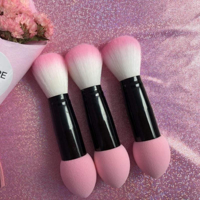 

Brand New 1pc Professional Blusher Blush Nylon Make Up Brush Two Heads Metal Cosmetic Tool with Sponge Pink Color Pinceaux Brush