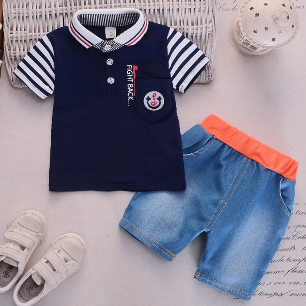 

0-4 years Baby Boys Clothing Sets Kids Tracksuit for Boys Tops T-shirt+Pants Clothes Infant Boys jeans Summer Costume children, Blue
