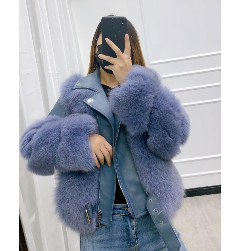 

New Genuine real natural fur coat with sheep skin women's fashion warm winter waistcoats jacket, Black
