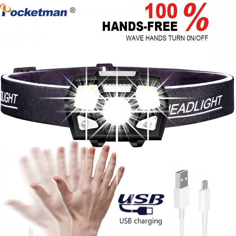 

5000 Lumen Outdoor Headlamp Inductive Headlamp Rechargeable LED Headlight with USB Cable, Waterproof Head Light