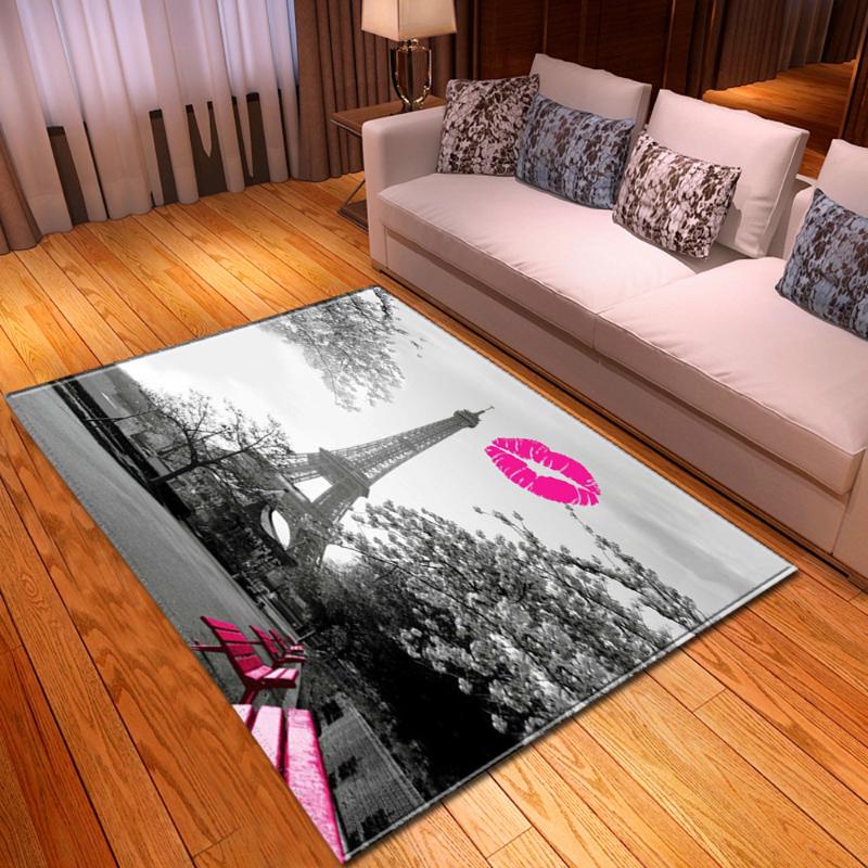 

Nordic Romantic Paris Tower Carpets Flannel Anti-slip Bedroom Mat Bedside Area Rug Landscape 3D Printed Living Room Carpet, No-7