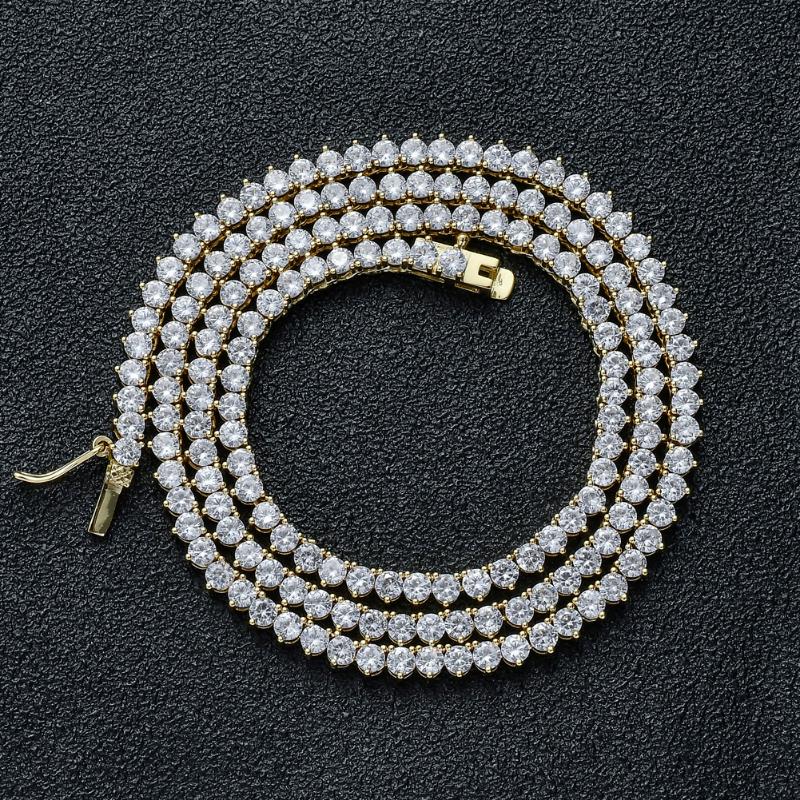 

3mm 16" 18" 20" 22" 24" brass setting CZ 3 Prong Tennis Chain Necklace Gold/Silver Color Iced Out Cubic Zirconia CN090