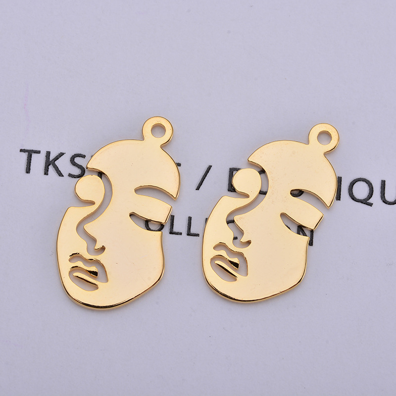 

10x20MM 18x34MM 24K Gold Color Brass Hollow Face Pendants Charms High Quality Diy Jewelry Findings Accessories