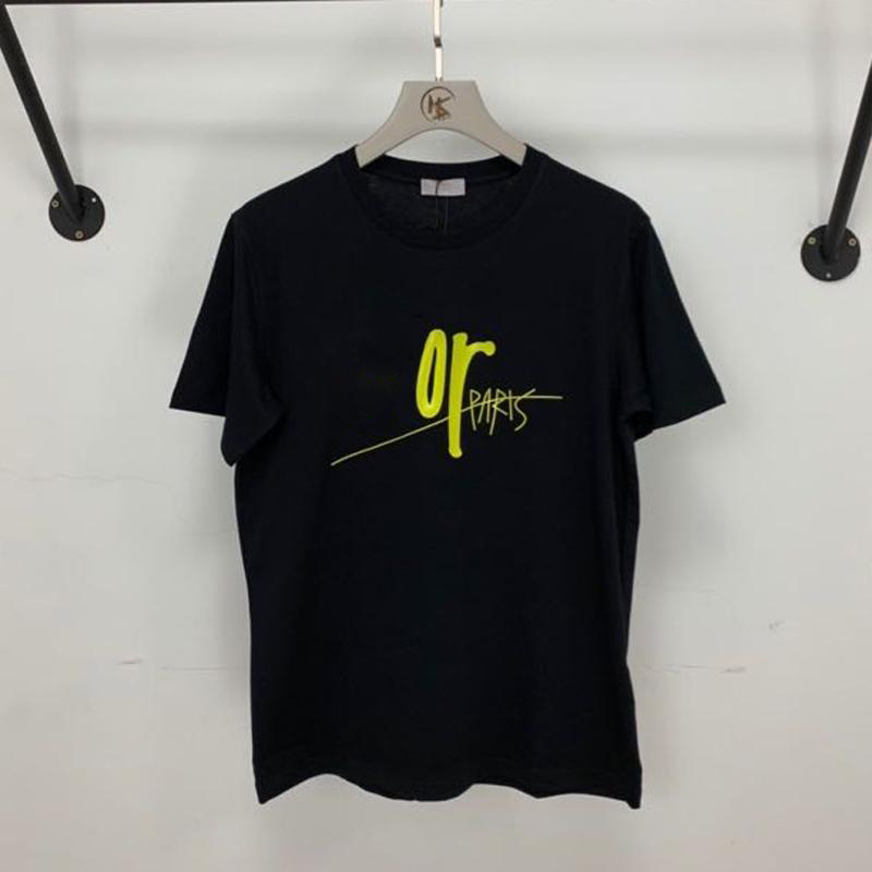 

20SS Yellow Logo Letter Printed Tee High End Casual Simple Solid T-Shirt Summer Short Sleeves High Street Men Women Tee Breathable, Black