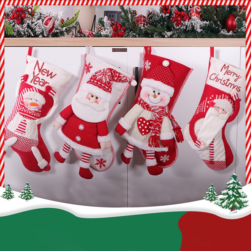 

Botique-4 Pcs Christmas Stockings, Xmas Fireplace Socks Candy Gift Bag Christmas Tree Hanging Ornaments Decoration