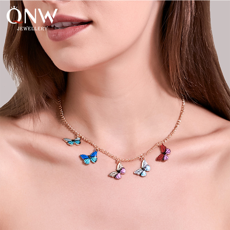 

Ins Chokers Necklace Colorful Fantasy Butterfly Necklace Pendant Gold O-chain Collarbone Necklaces For Lady Fashion Jewelries