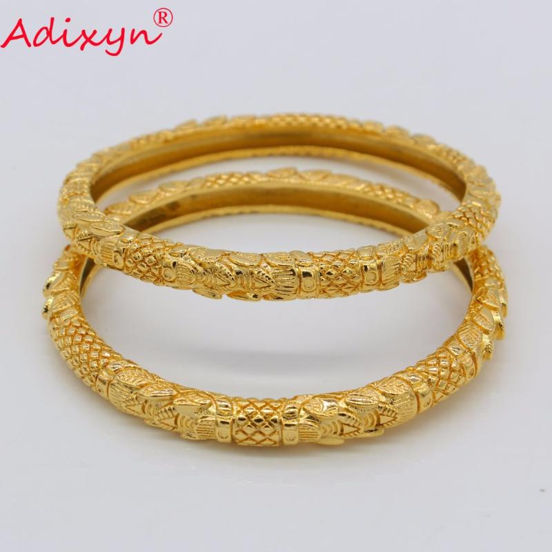 

Adixyn 2PCS/LOT,CANNOT OPEN Wholesale Bangle for Women Gold Color African Middle East Bracelet Jewelry Gifts N072409