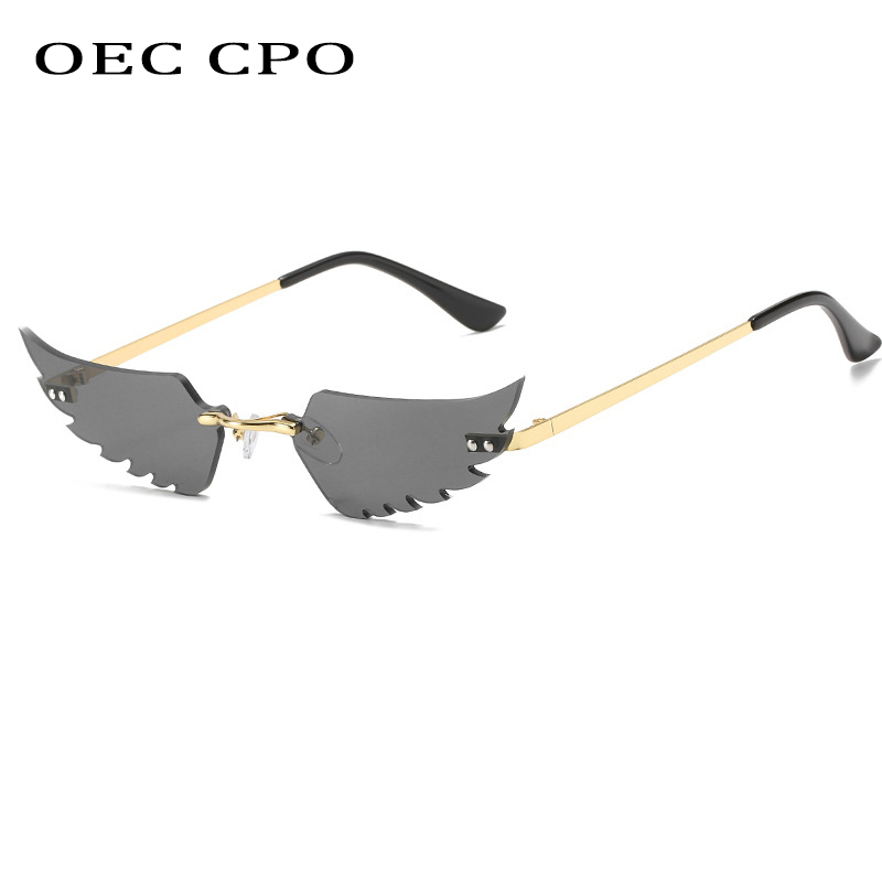 

OEC CPO Cat eye Rimless Sunglasses Women Trendy Small Vintage Sunglasses Men Summer Retro Style Gray Red Pink Shades UV400 O598