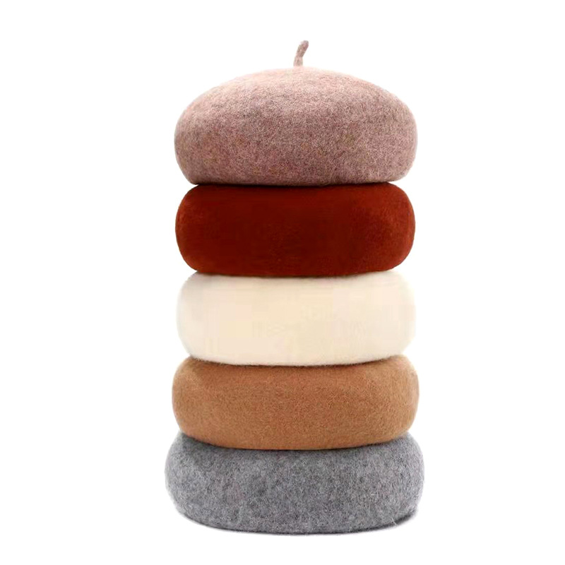 

Women Girl Beret French Artist Warm Wool Winter Beanie Hat Cap Plain Beret Hats Solid Color Elegant Lady Winter Caps, Pink