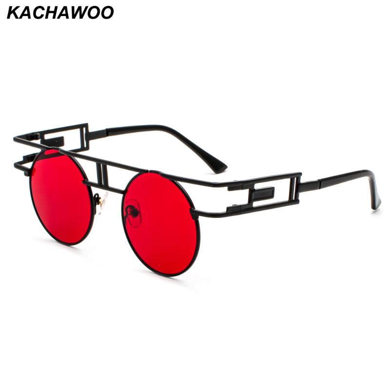 

Kachawoo round gothic steampunk sunglasses men vintage black red retro metal frame steam punk sun glasses women accessories