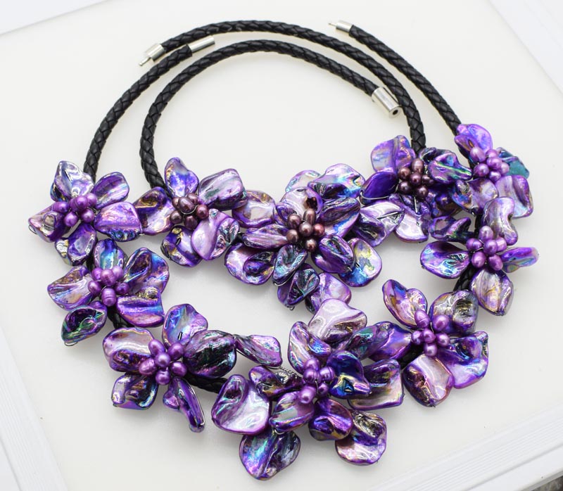 

freshwater pearl purple rice and shell flower necklace 18inch nature handmade wholesale FPPJ