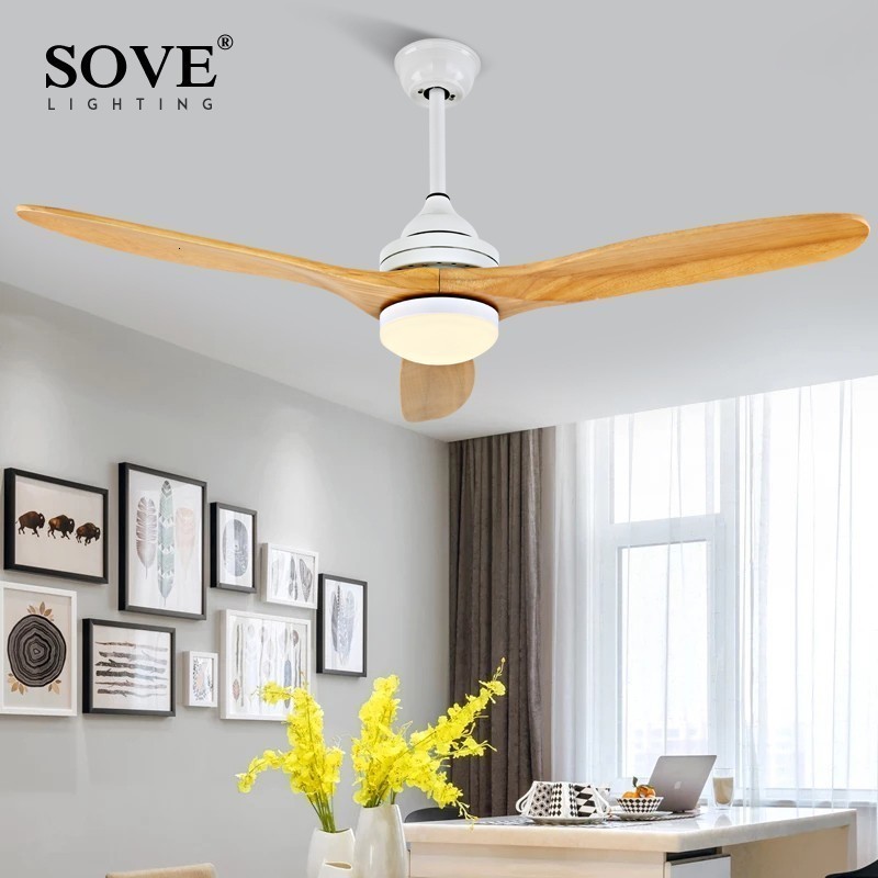 

SOVE 52 inch Nordic Modern Ceiling Fan Wood Without Light Wooden Ceiling Fans With Lights DC 220v fan+lamp ventilador de techo