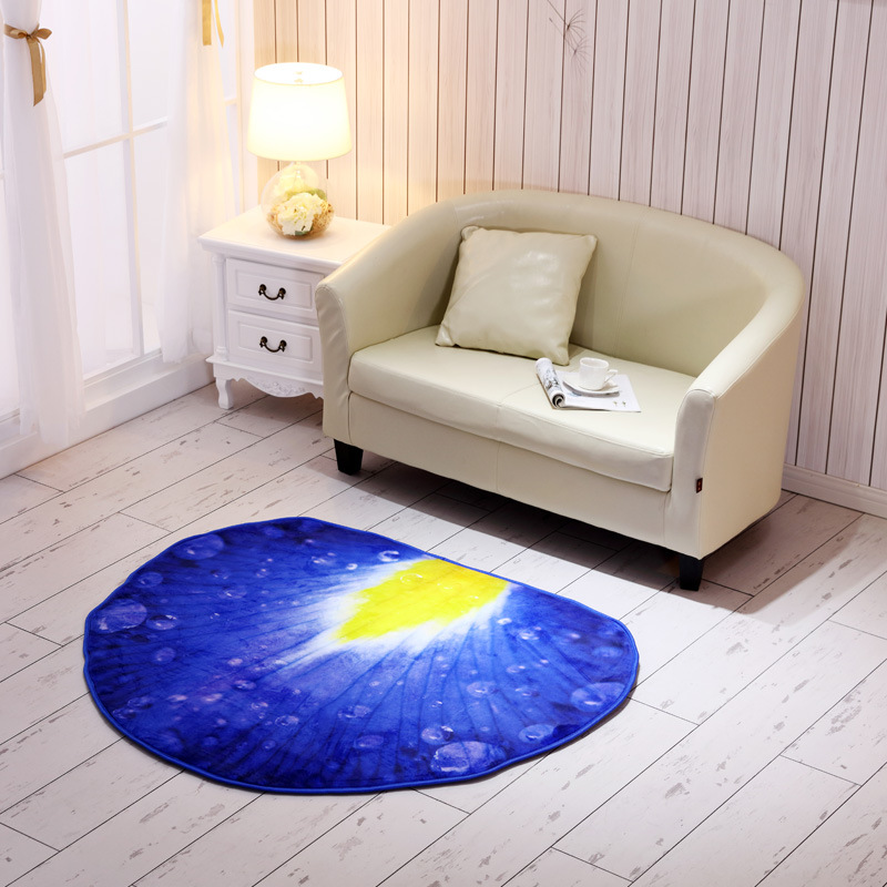 

Creative carpet flower round rug livingroom and bedroom table and chair floor blue carpet petal bedside kids room play bath mats, As pic