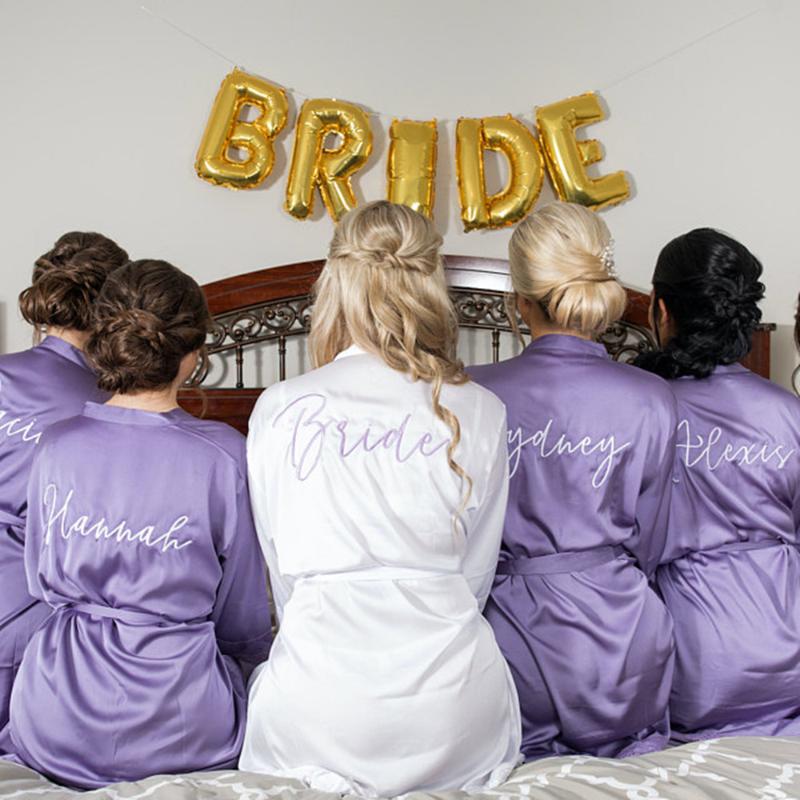 

purple satin Bridal party robe,custom lace bride to be nightgown,navy get ready bathrobe,bachelorette nightdress,Marriage gift