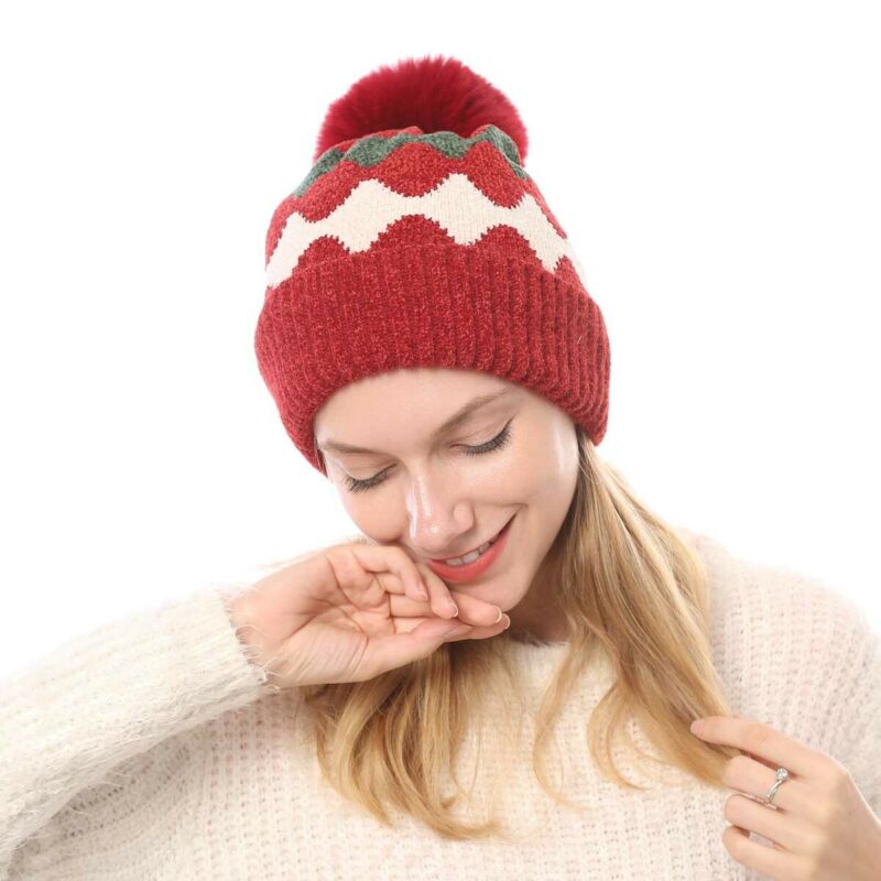

Winter Solid Hat Cap Women Ladies Warm Fur Knitted Winter Hat Ski Pom Bobble Baggy Crochet Beanie Cap