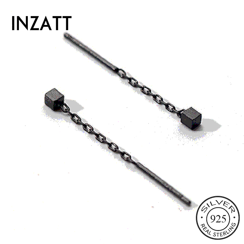 

INZAReal 925 Sterling Silver cube Short Tassel Stud Earrings For Fashion Women Party Cute Fine Jewelry Minimalist Accessories