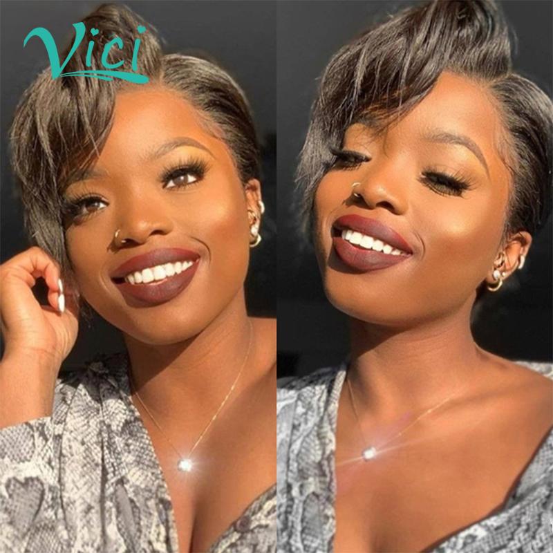 

Brazilian Pixie Cut Lace Front Human Hair Wig 130 Density Short Bob 13x4 360 lace frontal Wig Glueless Preplucked Babyhair, 13x4 lace