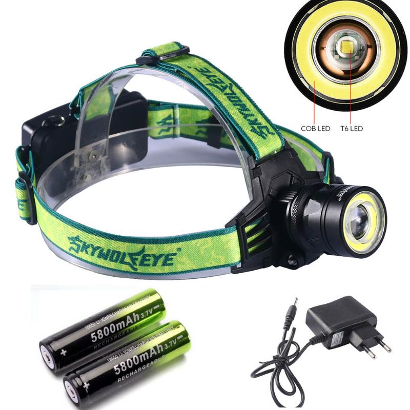 

10000 Lumens LED Headlamp 4 Modes Zoomable LED Headlight Camping Head Torch XM-L T6+COB Hunting Head Lights+2*18650+Charger