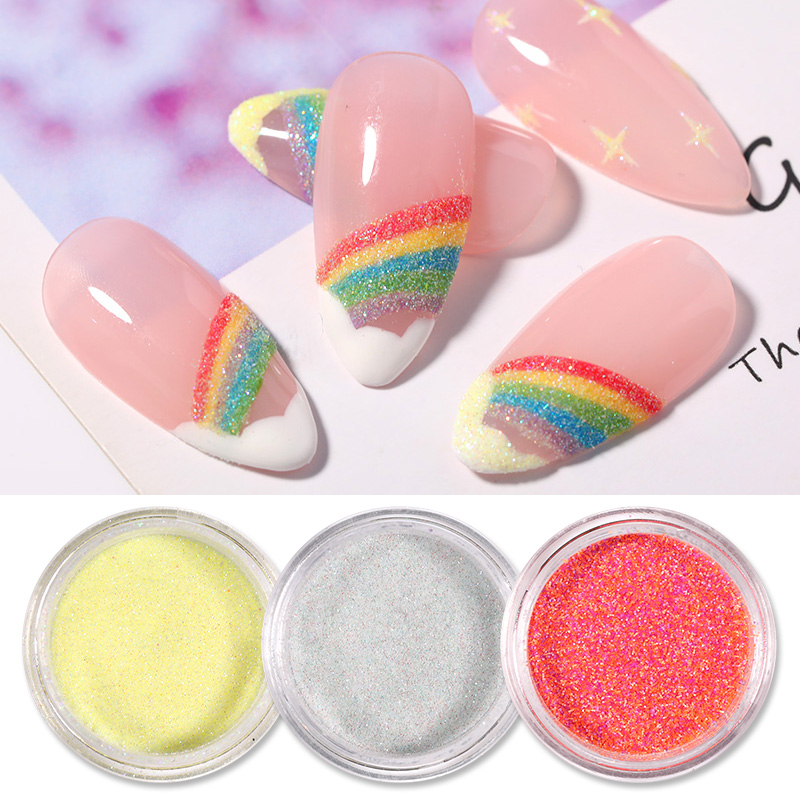 

1 Box Rainbow Holographics Glitters White/Gray/Pink Colorful Nail Powder Summer Shinny Dust DIY Nail Art Decoration