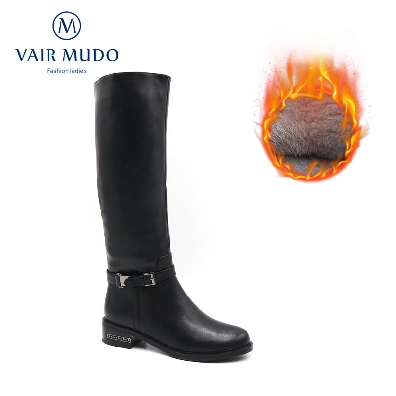 

VAIR MUDO 2020 Warm Boots WomenWinter Shoes Genuine Leather Fashion Low Heel Women Boots Zipper Knee-High Ladies Shoes ZT59, Black short plush