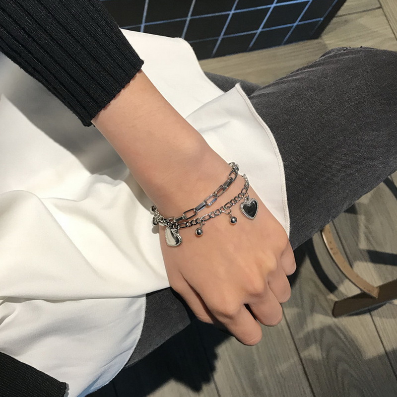 

F.J4Z Jesus Heart Cross Charm Bracelets Metal Chain Beaded Metallic Bangles Hip Hop Bracelet Bangle for Men Women Dropship