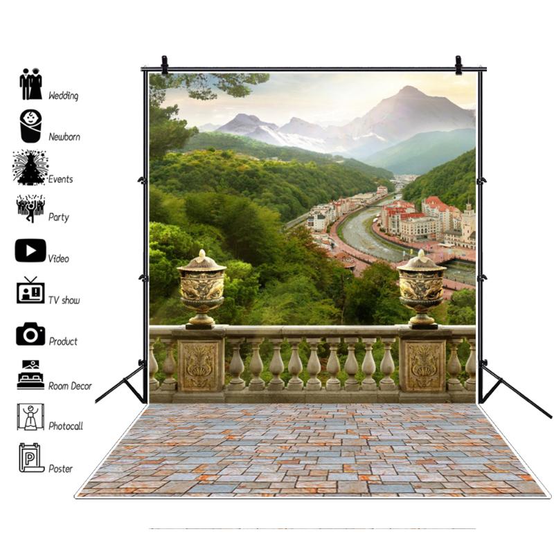 

Laeacco Mountain Trees City Buildings Scenic Photography Backgrounds Customized Photographic Backdrops For Photo Studio