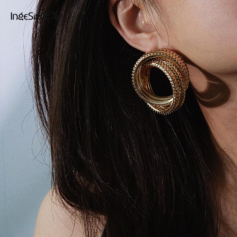 

IngeSight.Z Punk Gold Color Twisted Spiral Stud Earrings for Women Statement Geometric Irregular Earrings Jewelry Oorbellen Gift