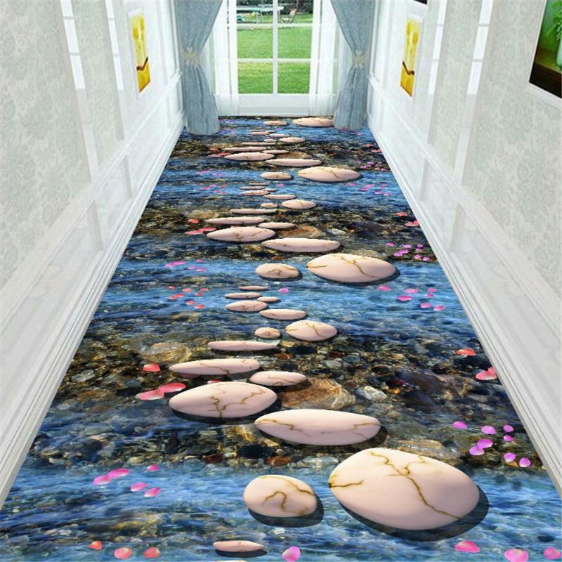 

3D Creek Pebbles Corridor Rug Carpet Doorway Shower Room Mat Kitchen Balcony Bedside Area Rug Pastoral Floral Living Room Carpet, No-09